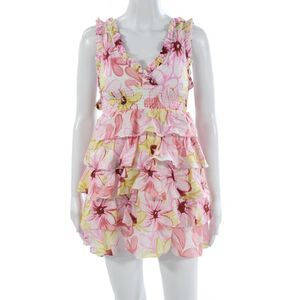 Sundress Women Sundress Multicolor Linen V-Neck Sleeveless Short Size XS
